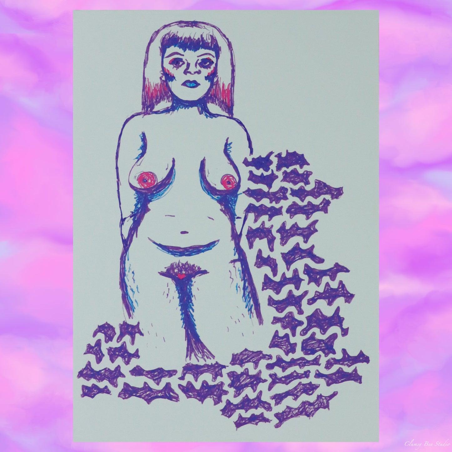 Got Attitude is a fine art print of a female figure with abstracted purple shapes