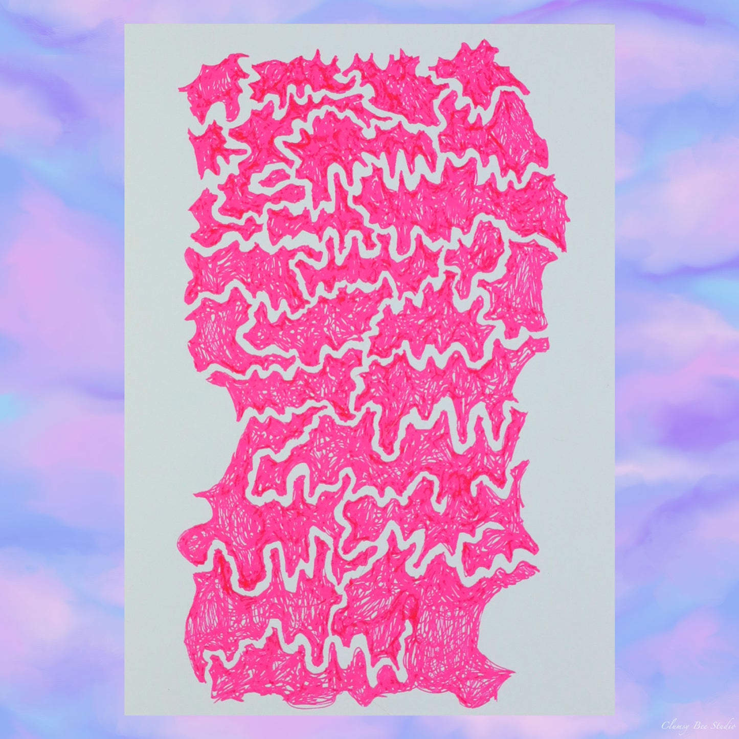 "Bikini Kill Abstract" is an abstract print with a bright pink color. This art print features abstracted lyrics by the band Bikini Kill.