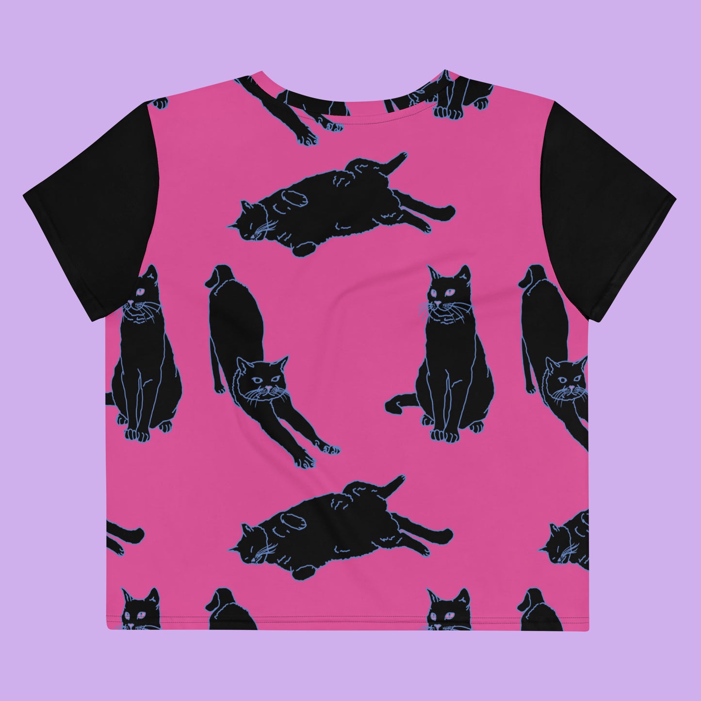 pink crop top with a black cat pattern