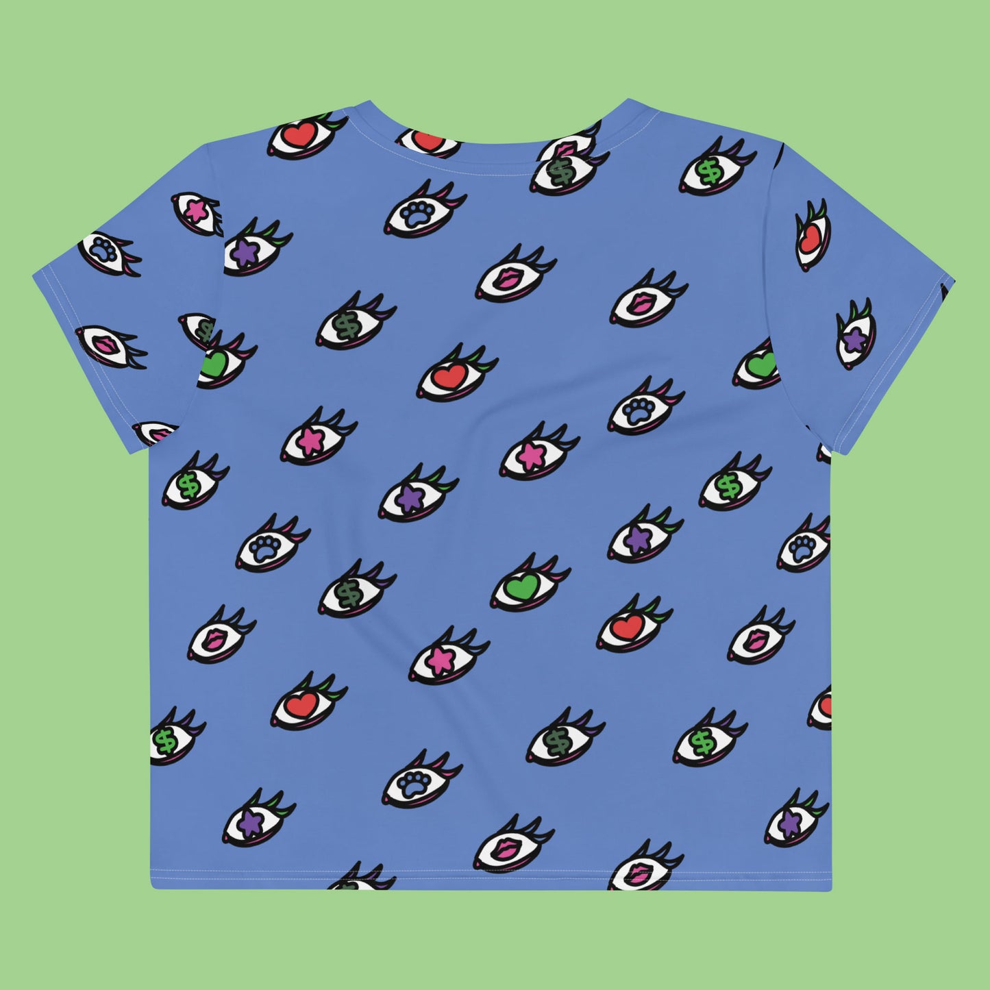 a light blue women's crop top with an eye print