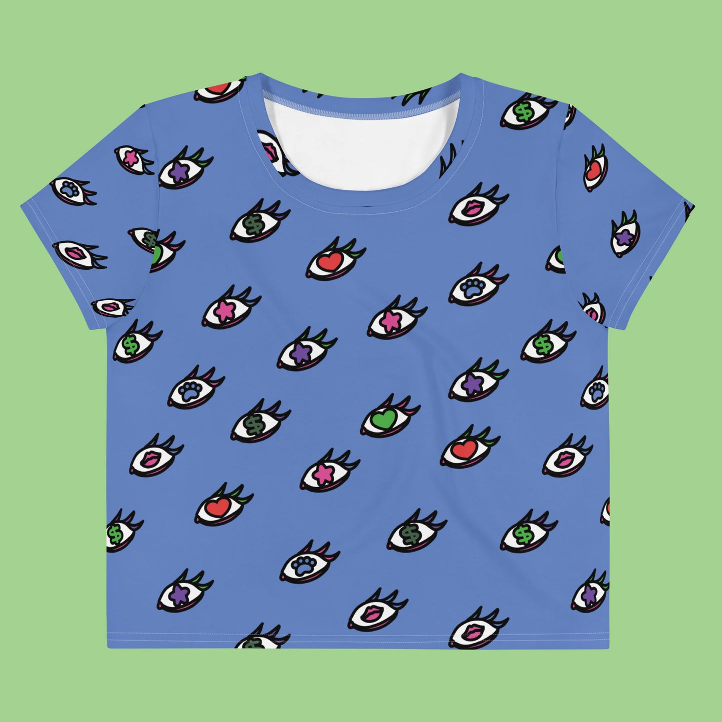 a light blue crop top with an eye print
