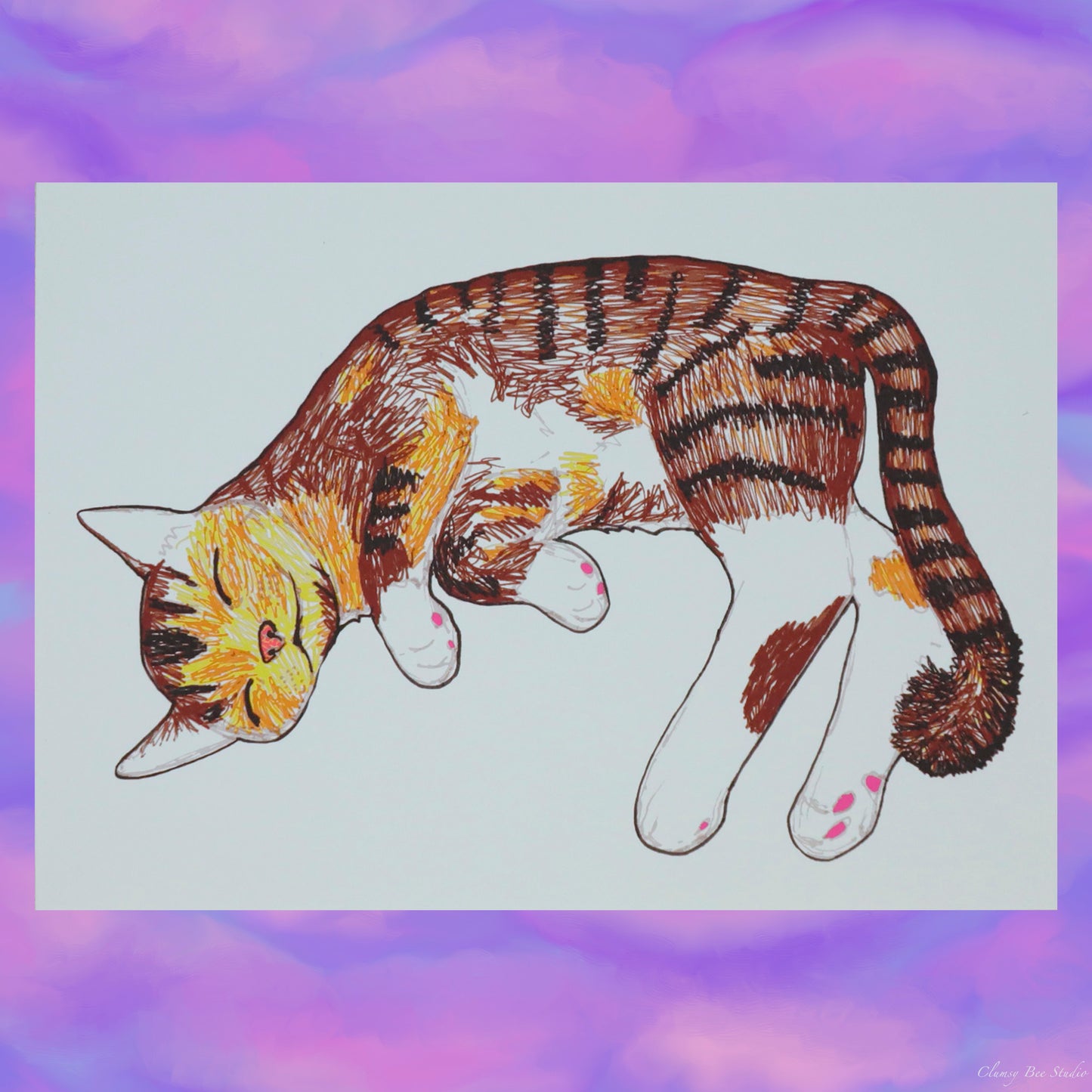 "Lemon" is a fine art print of a cat with colorful markings