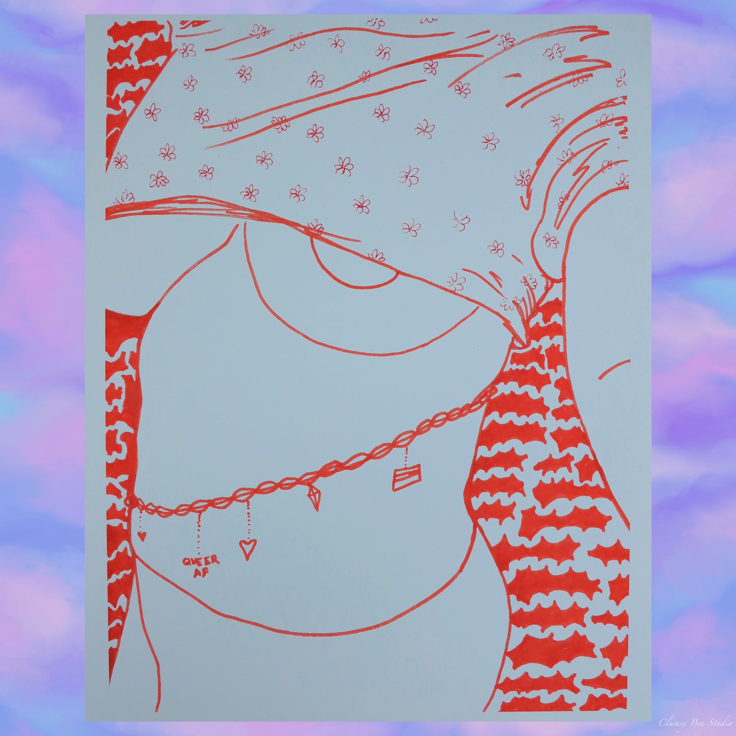 "Queer AF" is a red-orange monochromatic art print about embracing your own definition of self.