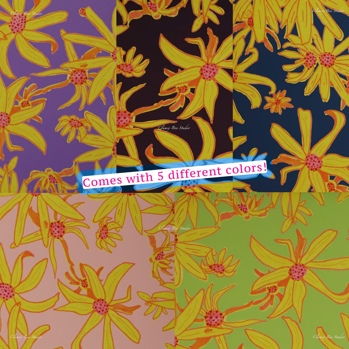 Yellow Floral Cards A7 (Set of 5)