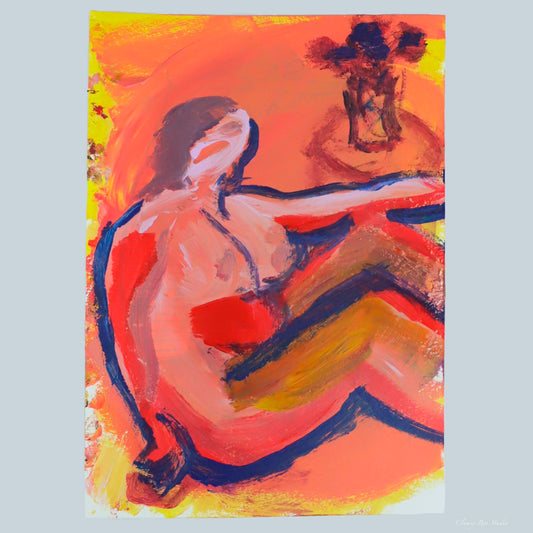 "The Usual" is an impressionism art with a figure and a vase of flowers