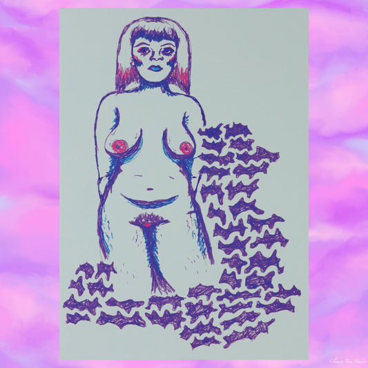 Got Attitude is a fine art print of a female figure with abstracted purple shapes