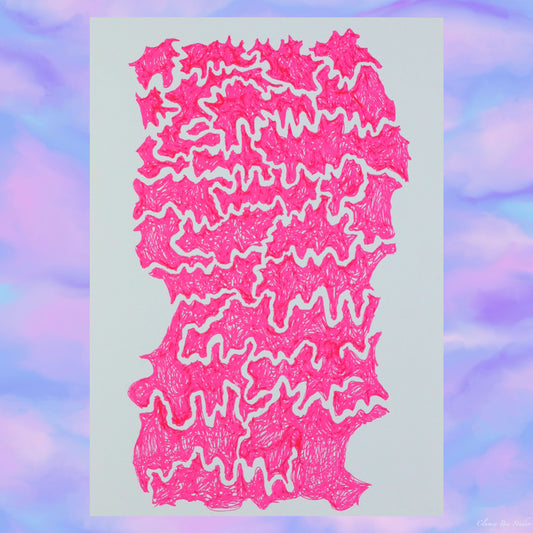 "Bikini Kill Abstract" is an abstract print with a bright pink color. This art print features abstracted lyrics by the band Bikini Kill.
